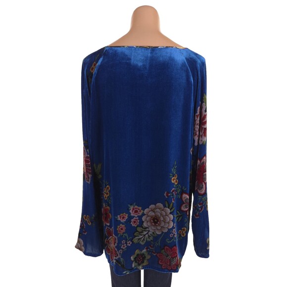 Johnny Was Karmen Velvet Tunic Top Size L Womens Blue Floral Rayon Silk $258 - Picture 7 of 9